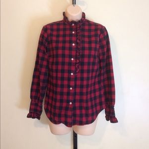 Ralph Lauren Red Black Ruffle Plaid Lumber Shirt S